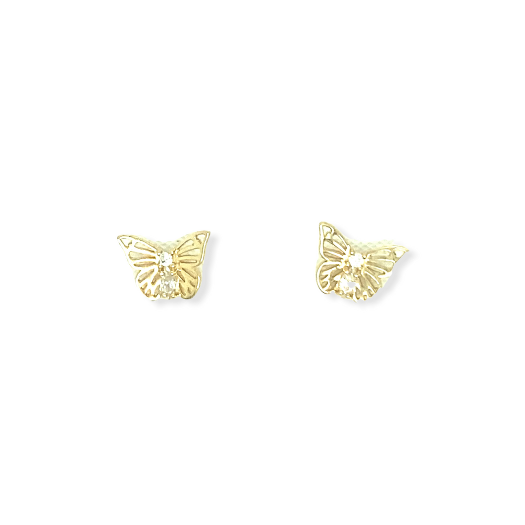 14k Gold Butterfly Cubic Zirconia Earrings