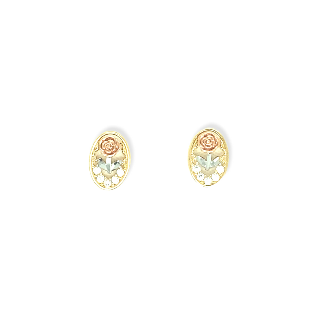 14k Gold Rose Cubic Zirconia Earrings