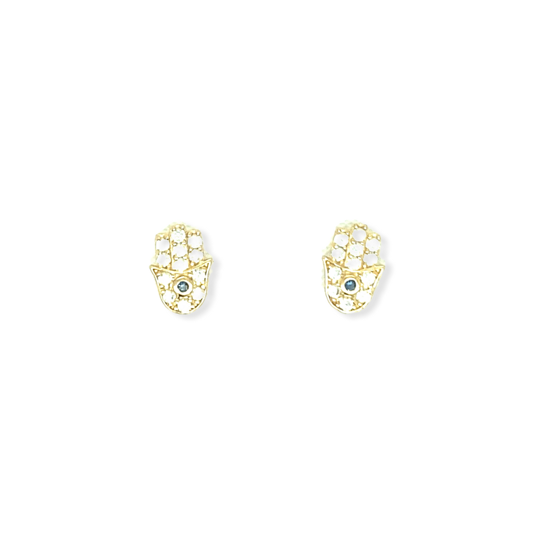 14k Gold Hamsa Cubic Zirconia Earrings