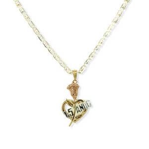 14k Gold 15 Años Tri-Color Rose Heart Chain