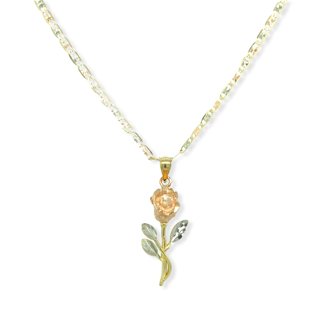 14k Gold Tri-Color Rose Chain 18