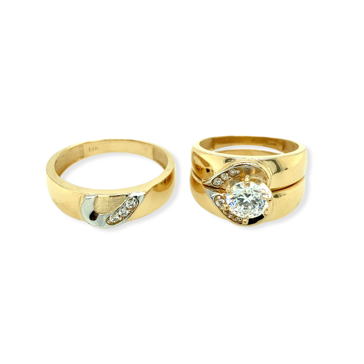 14k Gold Heart Wedding Trio Set