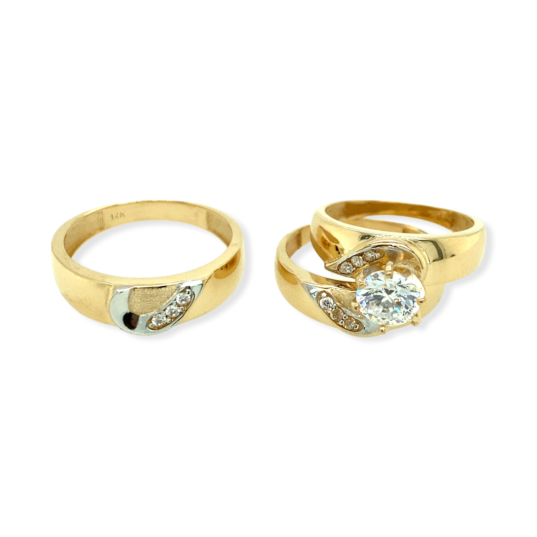 14k Gold Heart Wedding Trio Set