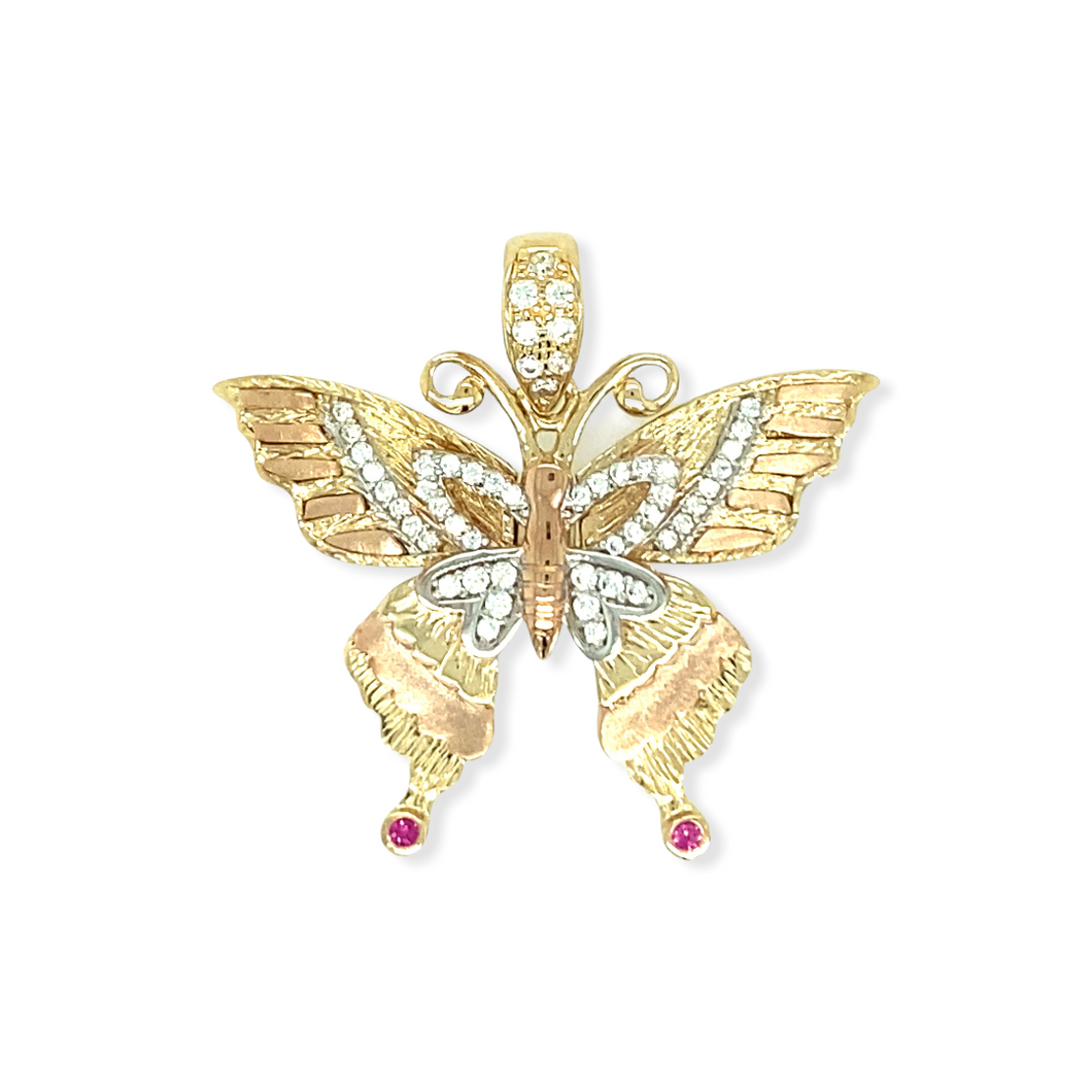 14k Gold Tri-Color Butterfly Pendant