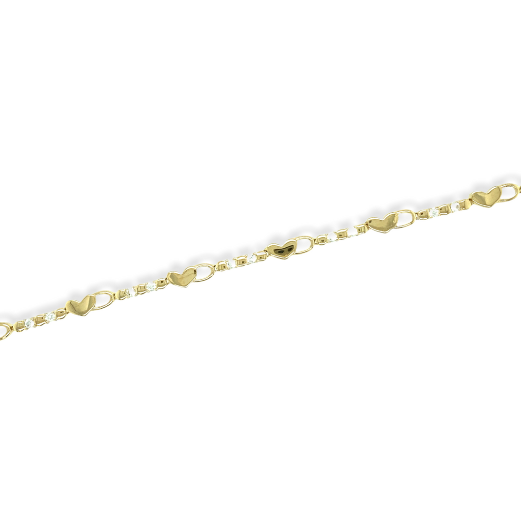 14k Gold Heart CZ Bracelet