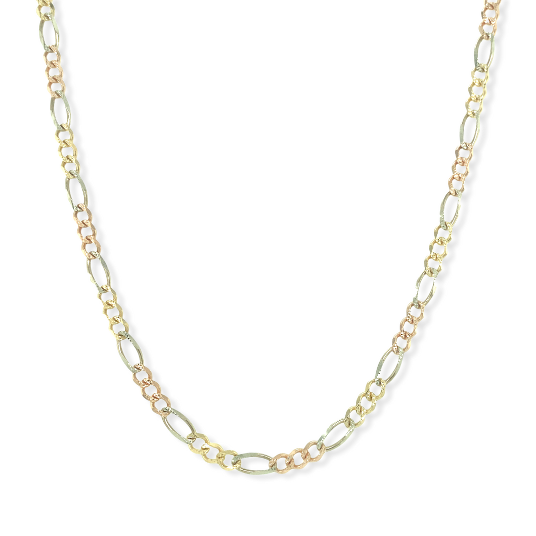 14k Gold Tri-color Figaro Chain, 3.6 mm 20