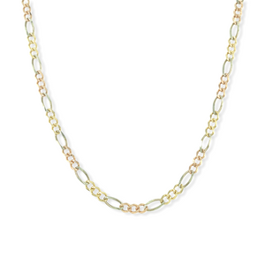 14k Gold Tri-color Figaro Chain, 3.6 mm 18"