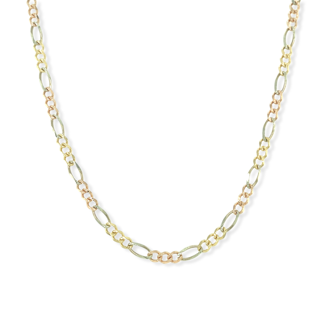 14k Gold Tri-color Figaro Chain, 3.6 mm 18