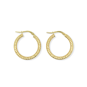 14k Gold Diamond Cut Hoops