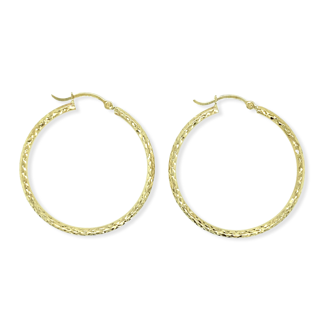 14k Gold Diamond Cut Hoops