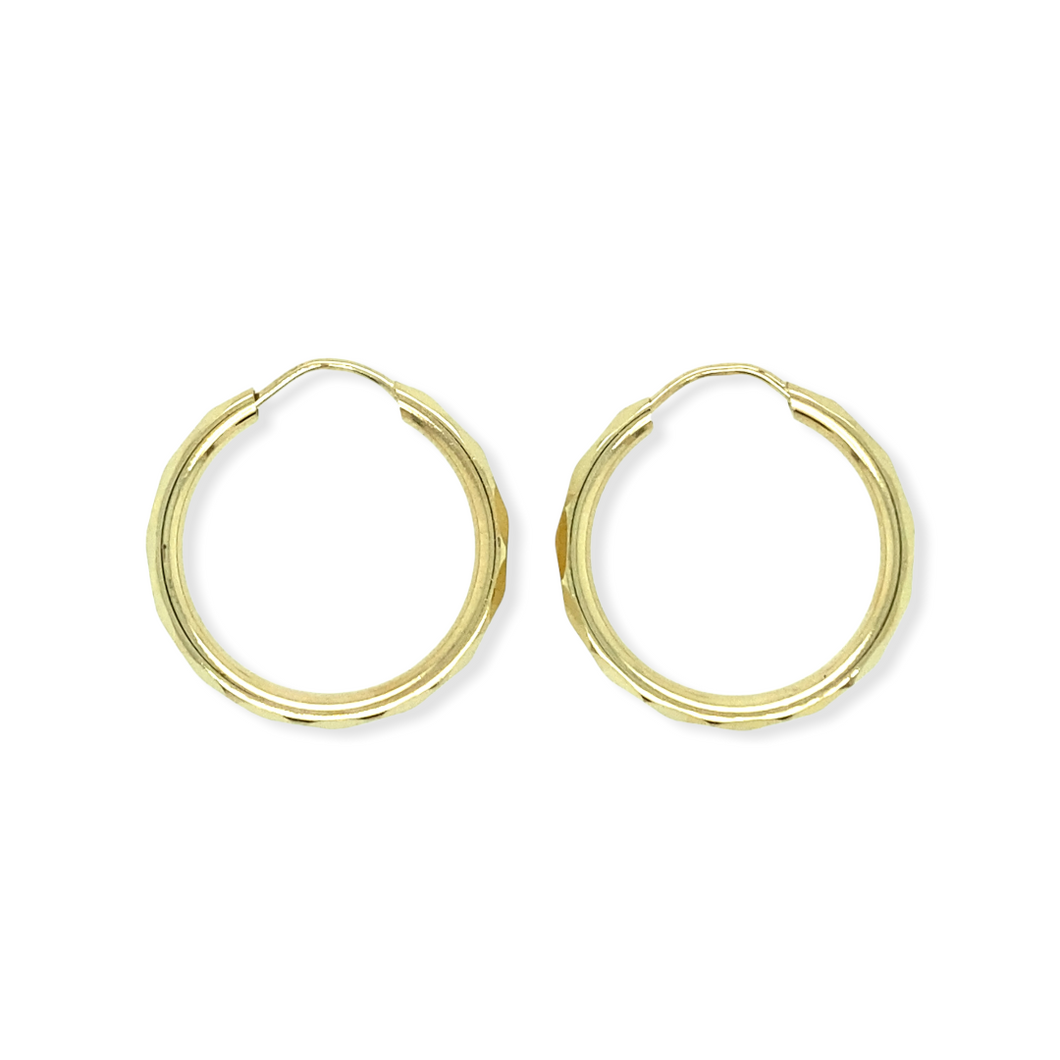 14k Gold Polished Diamond Cut Hoops