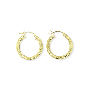 14k Gold Diamond Cut Hoops