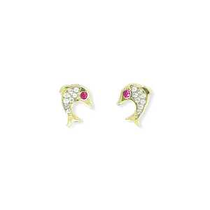 14k Gold Dolphin Earrings Pushback