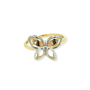 14k Gold Tri-Color Butterfly Ring