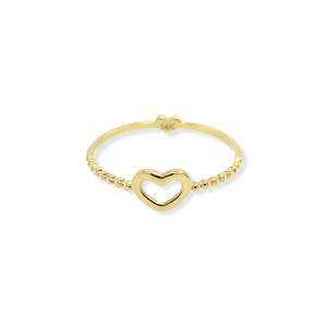 14k Gold Dainty Beaded Heart Ring