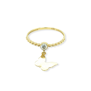 14k Gold Dangle Butterfly Ring