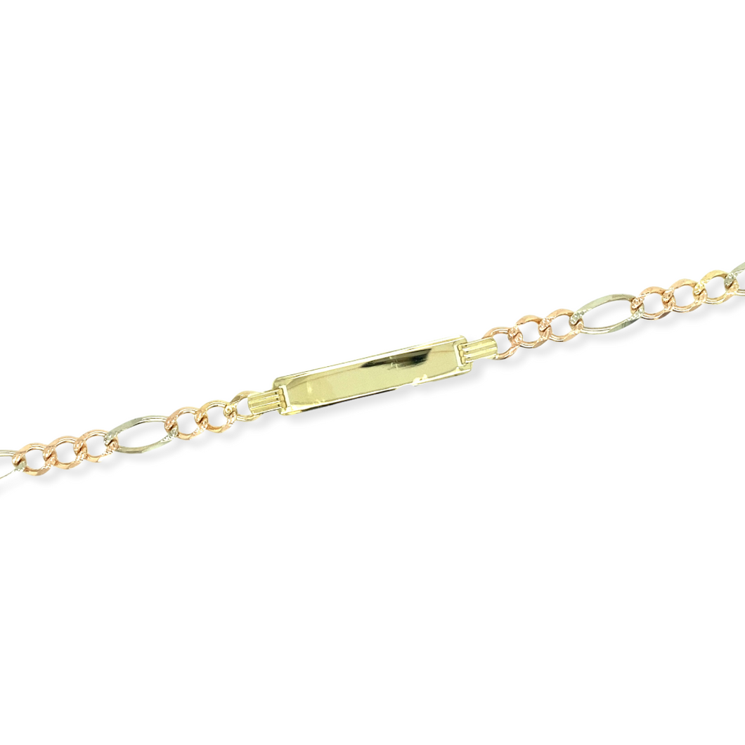 14k Tri-Color Figaro Children's ID Bracelet