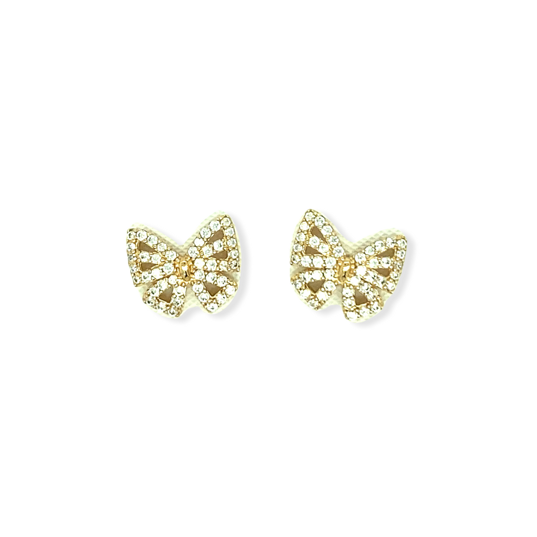 14k Gold Bow Cubic Zirconia Earrings