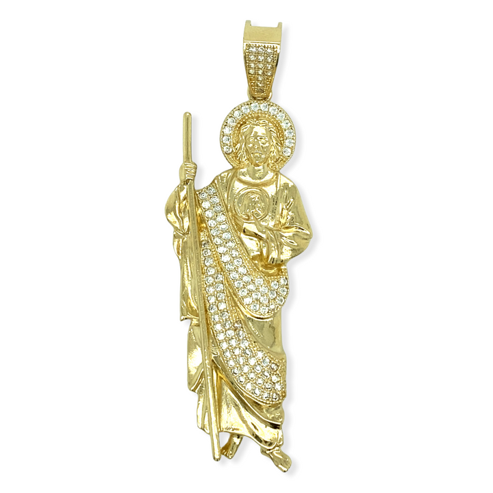 14k Gold Large San Judas Pendant CZ