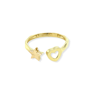 14k Gold Twisted Star & Heart Ring