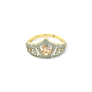 14k Gold 15 Años Crown Ring