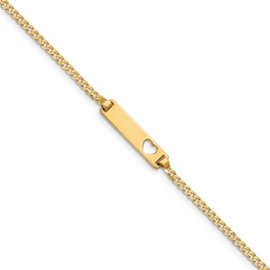 14k Cut-Out Heart Curb Link ID Bracelet