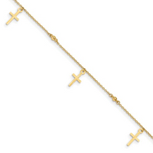 Load image into Gallery viewer, 14k Polished And Textured Cross 9 in Plus 1in Ext. Anklet
