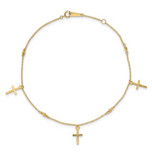 Load image into Gallery viewer, 14k Polished And Textured Cross 9 in Plus 1in Ext. Anklet
