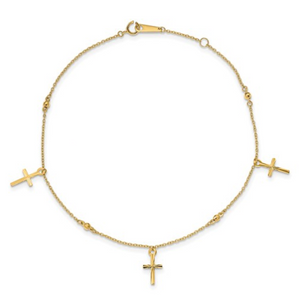 14k Polished And Textured Cross 9 in Plus 1in Ext. Anklet