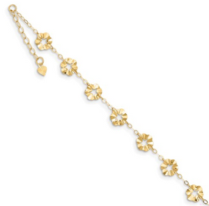 14k Adjustable Flower 9 in Plus 1in Ext. Anklet