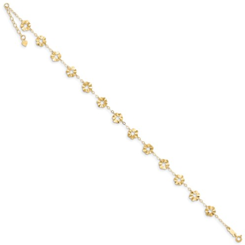 14k Adjustable Flower 9 in Plus 1in Ext. Anklet