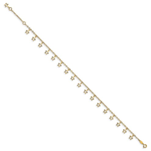 14k Gold Polished And Textured Star 9in Plus 1in Ext. Anklet