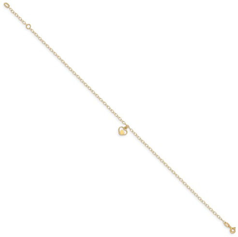 14K Polished Hearts 10in Plus 1in Ext. Anklet