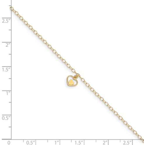 14K Polished Hearts 10in Plus 1in Ext. Anklet