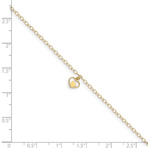 14K Polished Hearts 10in Plus 1in Ext. Anklet