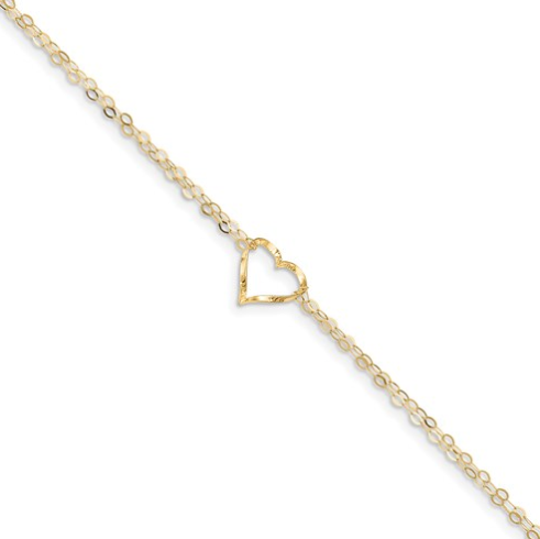 14k Double Strand Heart 9in Plus 1in Ext Anklet