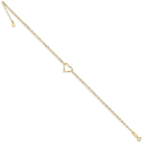 14k Double Strand Heart 9in Plus 1in Ext Anklet
