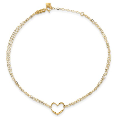 14k Double Strand Heart 9in Plus 1in Ext Anklet