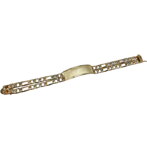 14k Gold Tri-Color Figaro Men's ID Bracelet