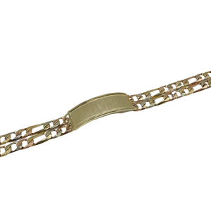 14k Gold Tri-Color Figaro Men's ID Bracelet