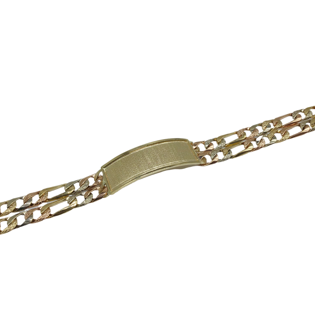 14k Gold Tri-Color Figaro Men's ID Bracelet