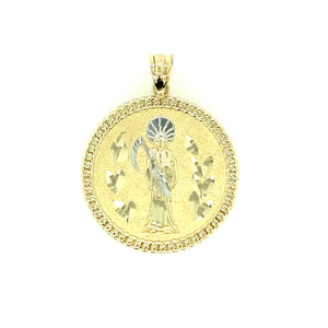 14k Gold Santa Muerte Medallion Pendant