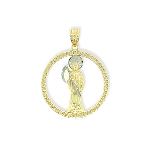 14k Gold Santa Muerte Medallion Pendant